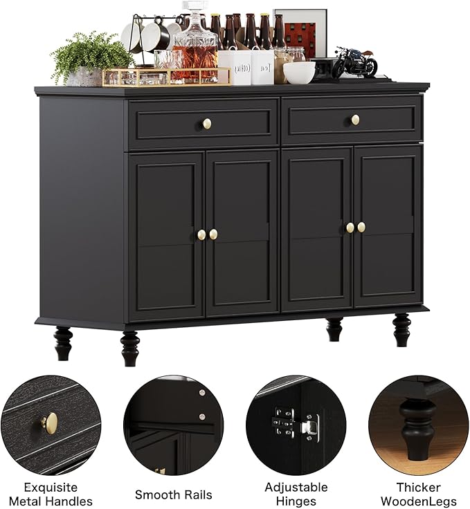 47.6" Buffet Sideboard with 2 Drawers and 4 Doors, Wooden Kitchen Storage - Image 5