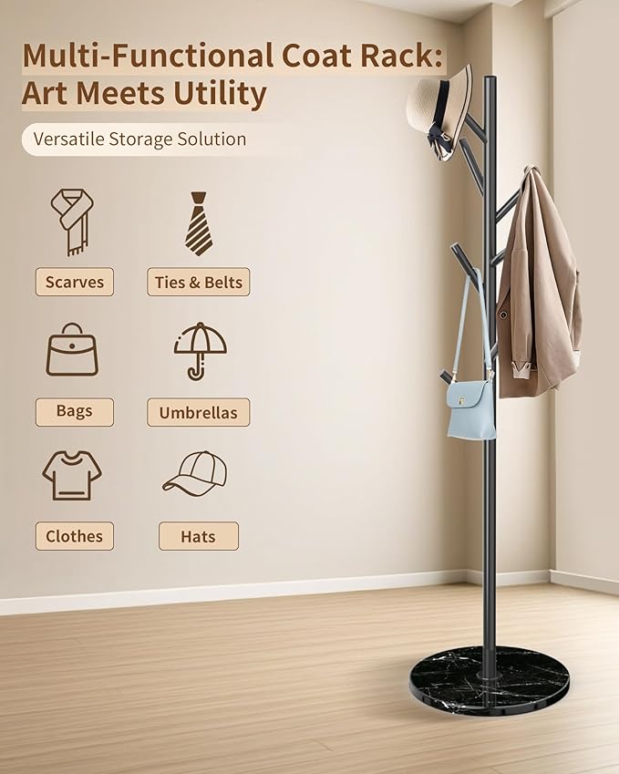 EZIVIEZ Modern Coat Rack Stand, Metal Freestanding Coat Rack - Image 5