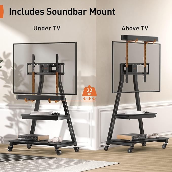 Perlegear Mobile TV Stand with Soundbar Mount, Rolling Floor TV Stand with - Image 2