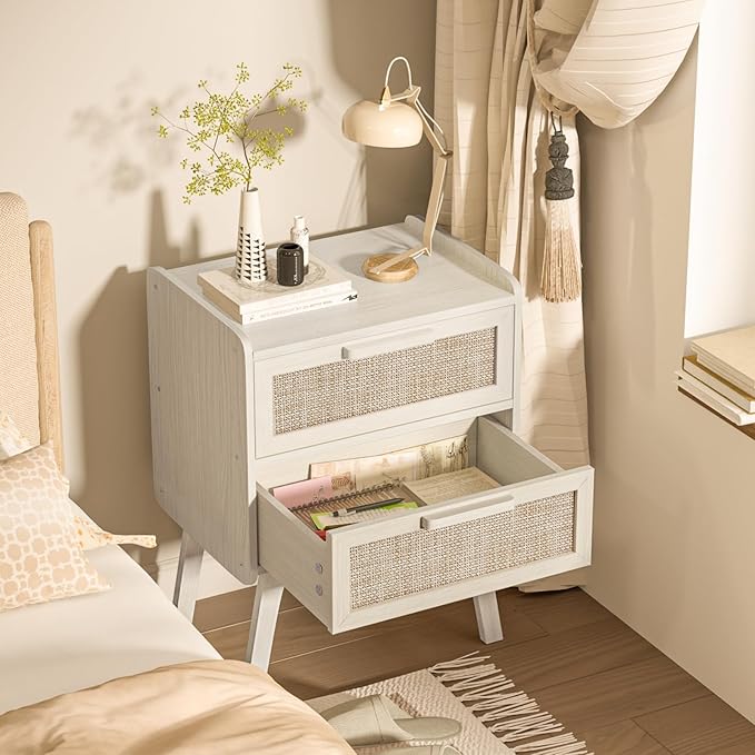 Lerliuo Rattan Nightstands Set of 2, Boho Night Stand - Image 5