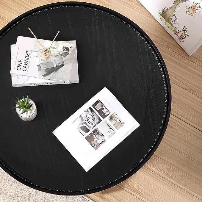 Wnutrees Farmhouse Round Coffee Table, Wood Tray Top Circle Coffee Table - Image 7