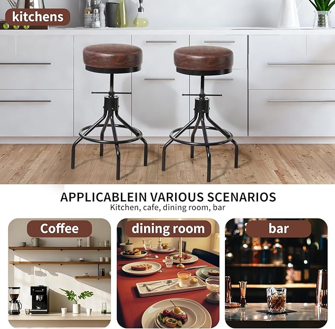 Counter Height Bar Stools Set of 3 Adjustable Swivel Barstools Industrial - Image 4