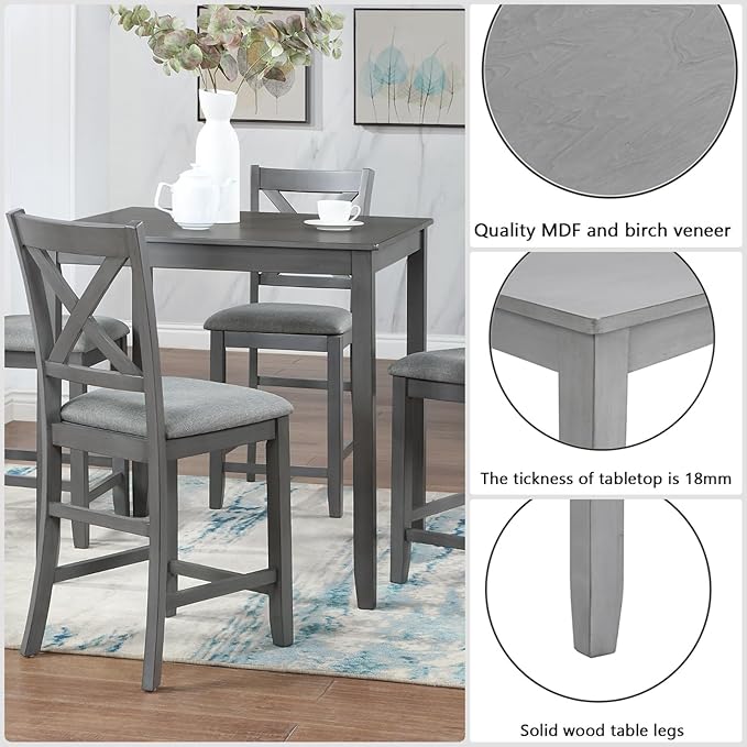 Dining Table Set for 4, Modern 5 Piece Dining Room Table Set - Image 4