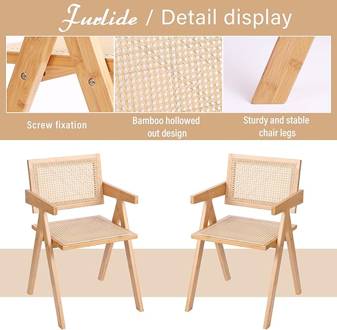 Rattan Dining Chairs Set of 4, Modern Mid Century Accent Chairs, Comfy Armchairs - Image 4