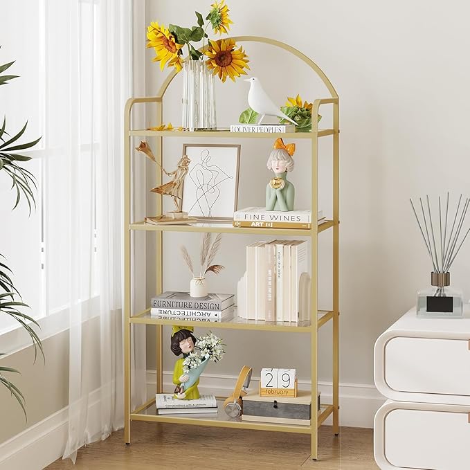 Bookcase Bookshelf, Tempered Glass Bookshelves, Slim Shelving Unit by Hzuaneri