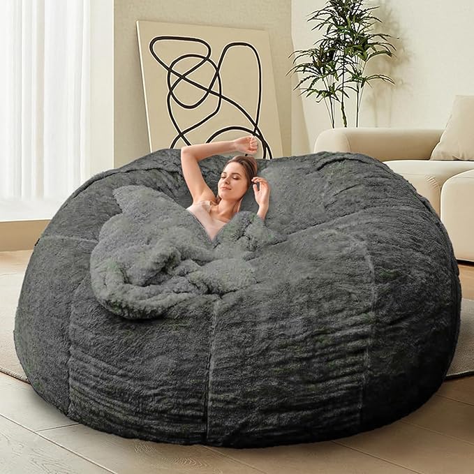 Bean Bag Chair for Adults Kids Without Filling Comfy Fluffy Giant Round Beanbag by FunnyFurnitureforYourHous