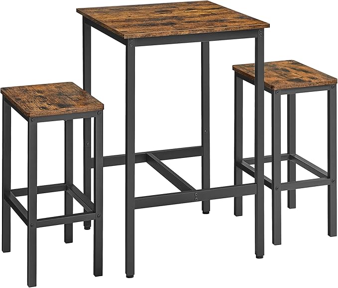 VASAGLE Bar Table and Chairs Set, Square Table by VASAGLEbySONGMICSHOME
