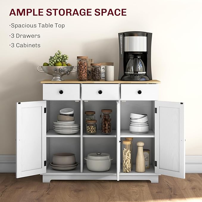 HOMCOM Sideboard with Solid Wood Countertop, Modern Kitchen Storage Cabinet - Image 4