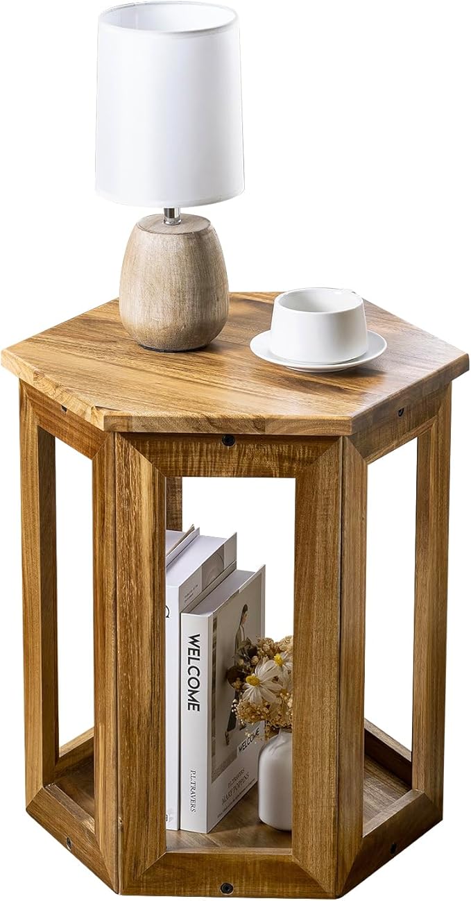 MyGift Premium Acacia Solid Wood Hexagon Designer End Table, 20 Inch Tall by MyGiftHome