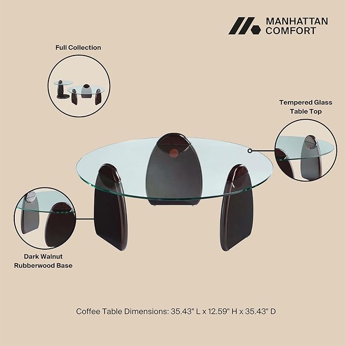 Manhattan Comfort Artesia 2 Piece Set, Round End and Coffee Tables - Image 4