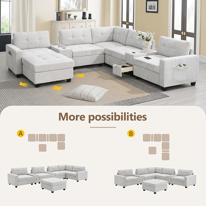 Merax 104 * 104" Chenille Sectional Couches - Image 7