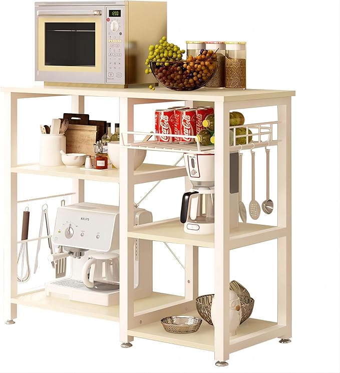 soges Kitchen Bakers Rack with 5 Hooks, Microwave Stand, Coffee Bar Station by soges
