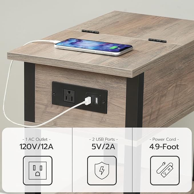 HOOBRO End Table with Charging Station, Flip Top Side Table with USB Ports - Image 8