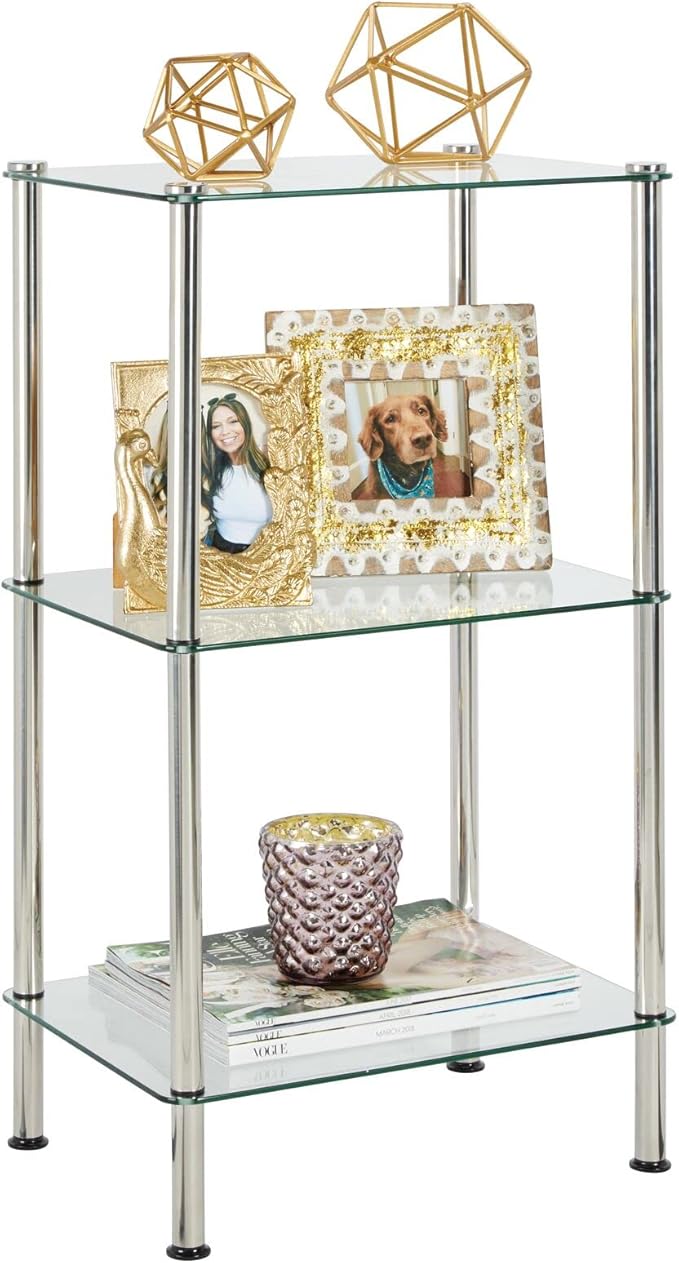 mDesign Metal/Glass 3-Tier Storage Tower, Narrow Shelving Display Unit - Image 8