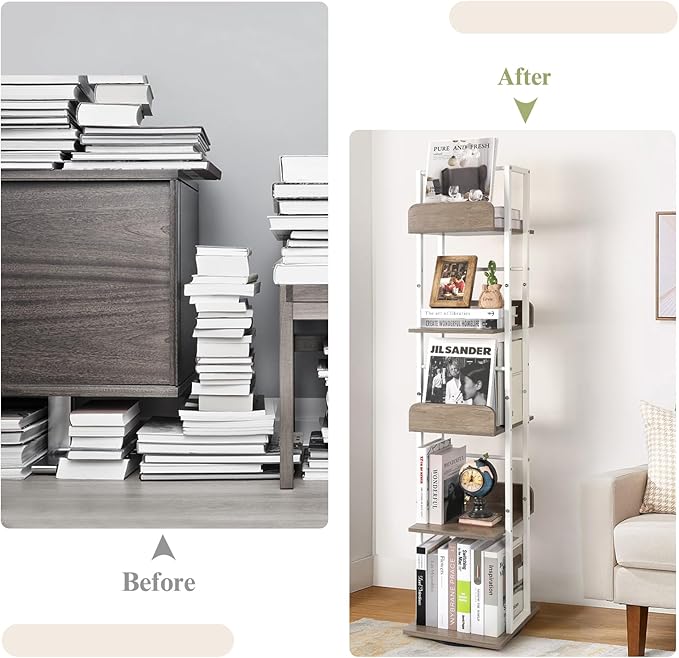 Bikoney Bookshelves 5-Tier, Rotating Bookshelf Tower - Image 7
