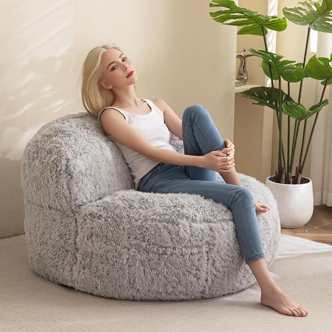 BYBYME Giant Bean Bag Chair, Faux Fur Bean Bag Couch - Image 8