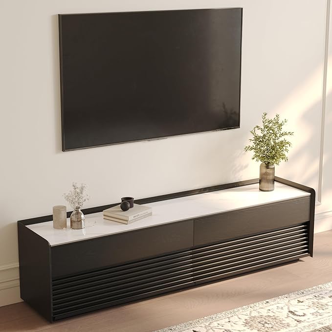 POVISON Fully-Assembled Mid Century Glossy Sintered Stone TV Stand, 70.87" Wood by POVISON