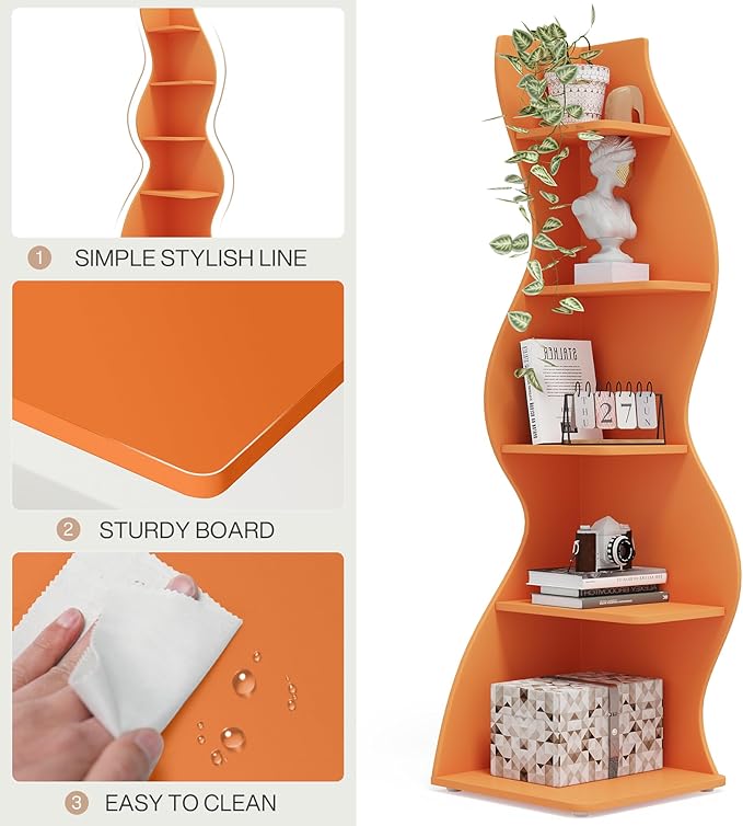 Tribesigns Corner Shelf, Modern 5-Tier Wall Corner Bookshelf, Stylish Corner - Image 6