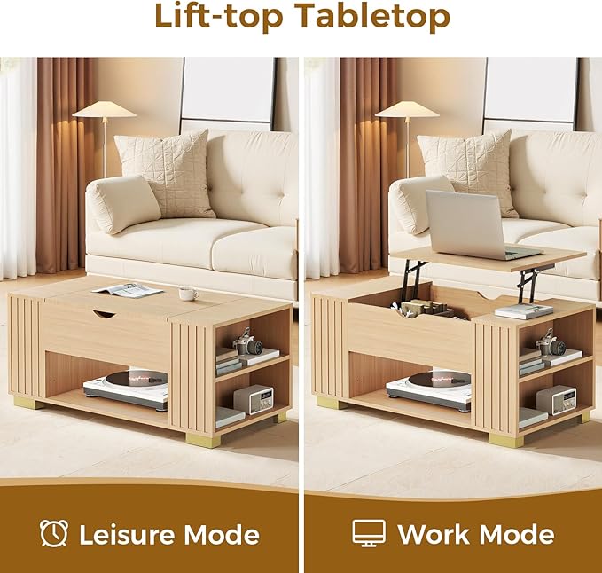 COMHOMA Lift Top Coffee Tables for Living Room, Adjustable Wooden Tea Table for - Image 4