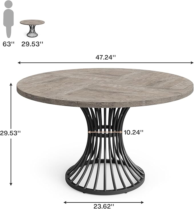 Tribesigns Round Dining Table, 47-Inch Farmhouse Dinning Room Table, Industrial - Image 2