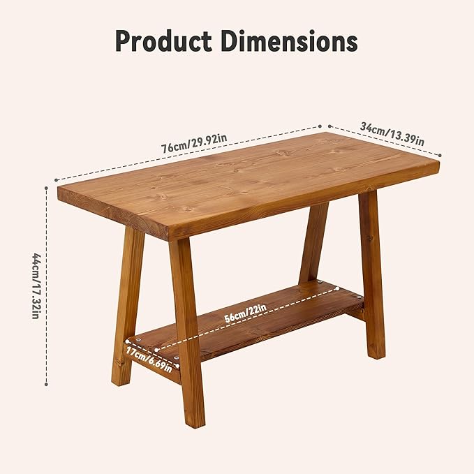 Warmiehomy Solid Wood Bench, 30” Rustic Farmhouse Entryway Bench - Image 2