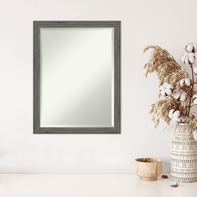 Amanti Art Grey Wall Mirror 27x21 Regis Barnwood Grey Narrow Rectangle Bathroom - Image 5