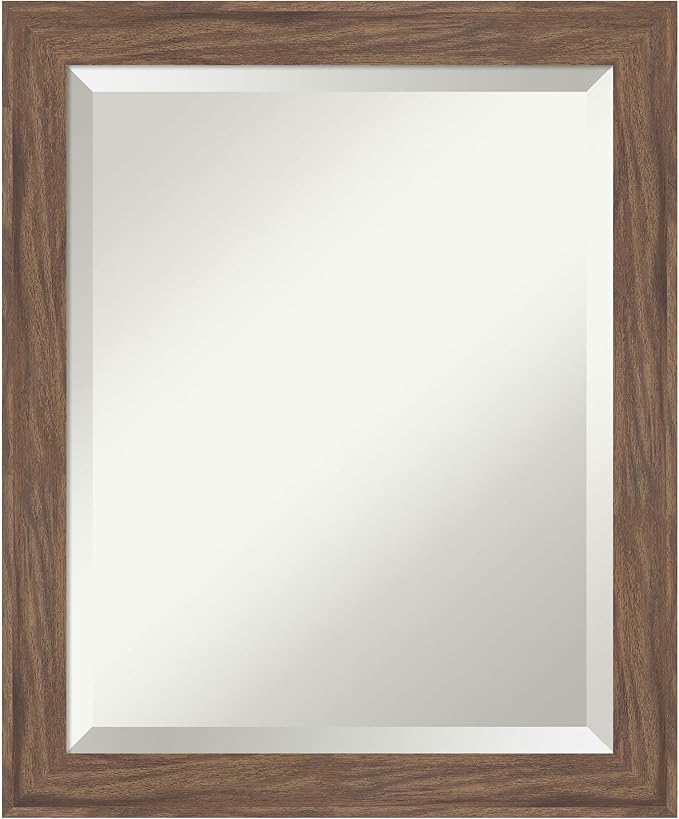 Amanti Art Brown Wall Mirror 23x19 Pia Medium Brown Narrow Rectangle Bathroom by AmantiArt