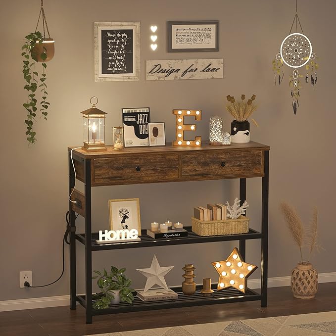Ecoprsio Entryway Table with Outlets and USB Ports, Console Table with 2 Drawers - Image 6