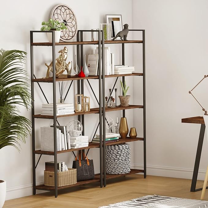 BON AUGURE Industrial Bookshelf, Etagere Bookcases and Book Shelves 5 Tier - Image 9