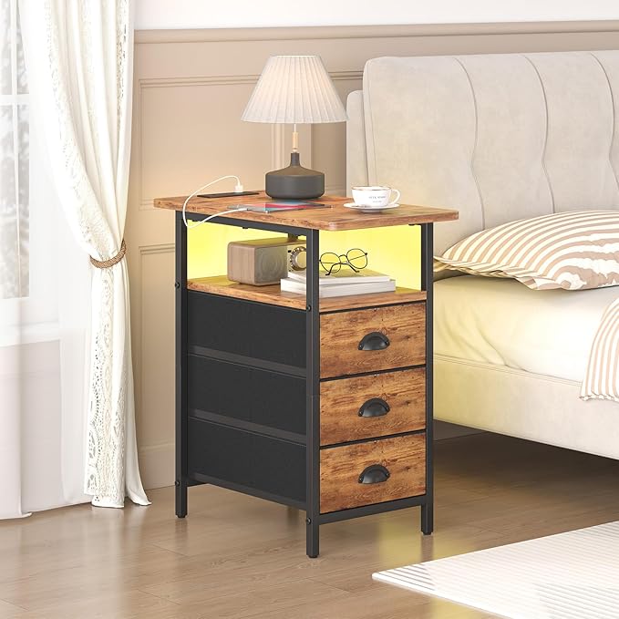 End Table with Charging Station, LED Side Tables with USB Ports and Outlets - Image 7