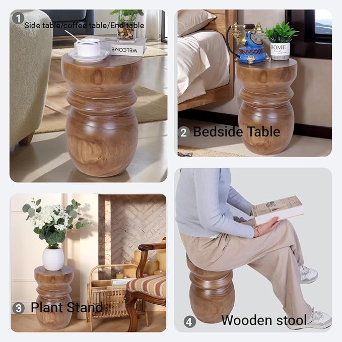 Handcrafted Tree Stump Accent Table 15.75" H Small Solid Paulownia Wood - Image 4