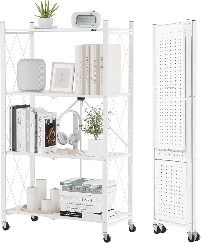 ALANNG Storage Shelves with Wheels, Bookshelf with Storage, No Assembly Metal by ALANNG