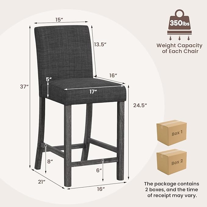 COSTWAY Upholstered Counter Height Stools Set of 4, Bar Stools w/Ergonomic - Image 3