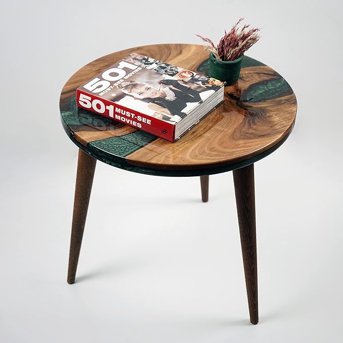20" Resin Walnut Round Side Table | Epoxy End Table | Coffee Table | Mid - Image 11