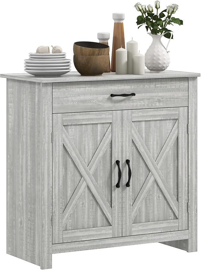 HOMCOM Farmhouse Sideboard Buffet Cabinet, Barn Door Coffee Bar Cabinet by HOMCOM