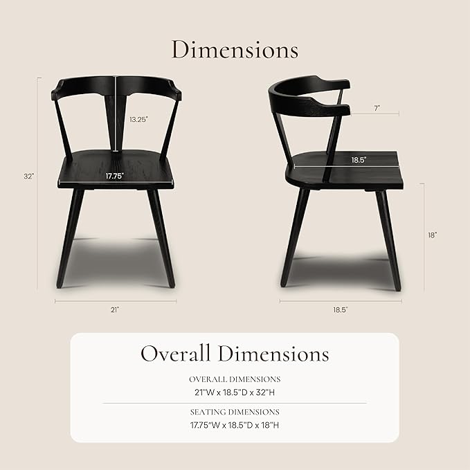 POLY & BARK Mid Century Modern Enzo Black Dining Chair – Solid Oak Wood Splat - Image 3