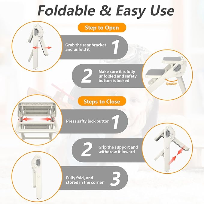 Toddler Step Stool, iNeibo 2-Step Foldable Step Stool - Image 3