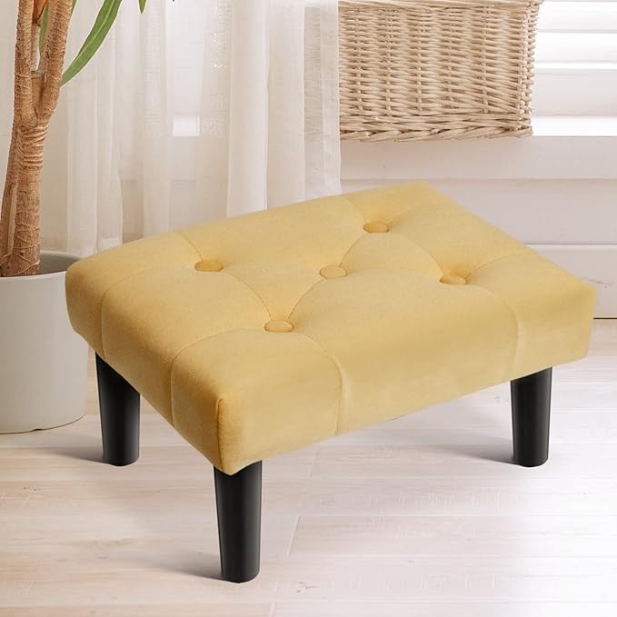 HOUCHICS Small Footstool Ottoman, Velvet Soft Footrest Ottoman - Image 9