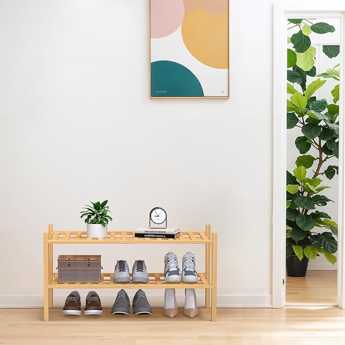 Haddockway Large 2 Tier Bamboo Shoe Rack Storage Organizer, Small Space - Image 2