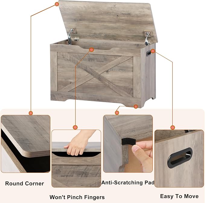 Storage Chest, Wooden Storage Bench, Entryway Shoes Bench - Image 5