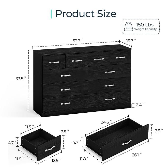 LINSY HOME 10 Drawer Dresser for Bedroom, Modern TV Stand Dressers - Image 2