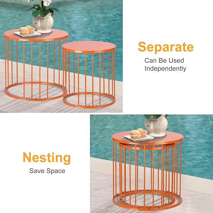 LEWIS&WAYNE Outdoor Side Table Set of 2, Metal Circle Accent End Tables - Image 6
