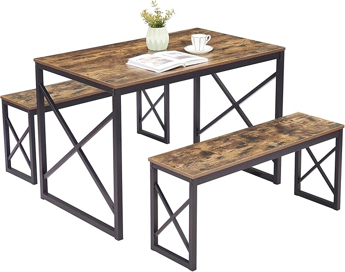 VECELO Kitchen Table with 2 Benches - Image 7