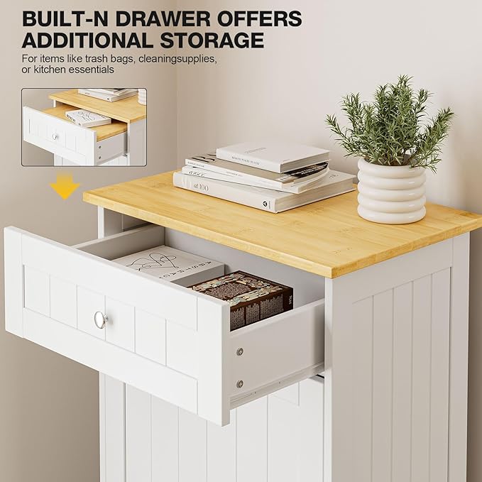 GAZHOME 10 Gallon Tilt Out Trash Cabinet, Upgrade Wooden Free Standing - Image 5