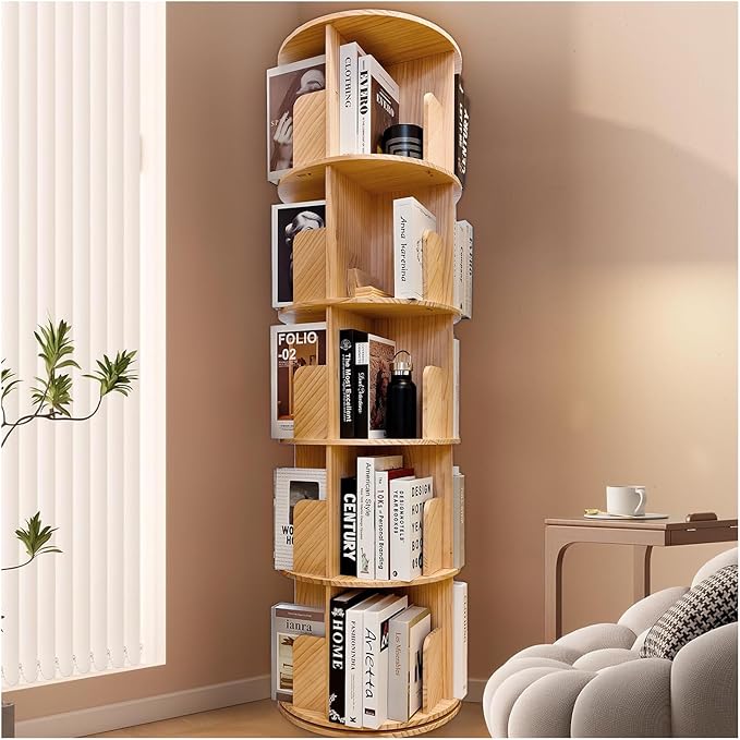 Rotating Bookshelf, 360 Display Round 5 Tier Floor Standing Bookcase Storage - Image 8
