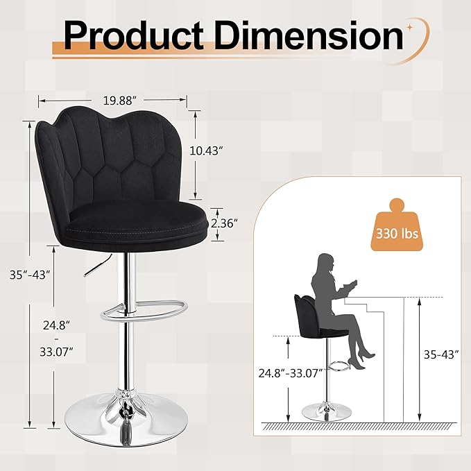 VECELO Bar Stools Set of 2, Adjustable Barstools - Image 3