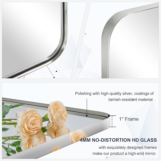 ANDY STAR 18" x 48" Full Length Wall Mirror, Large Polished Chrome Mirror - Image 6