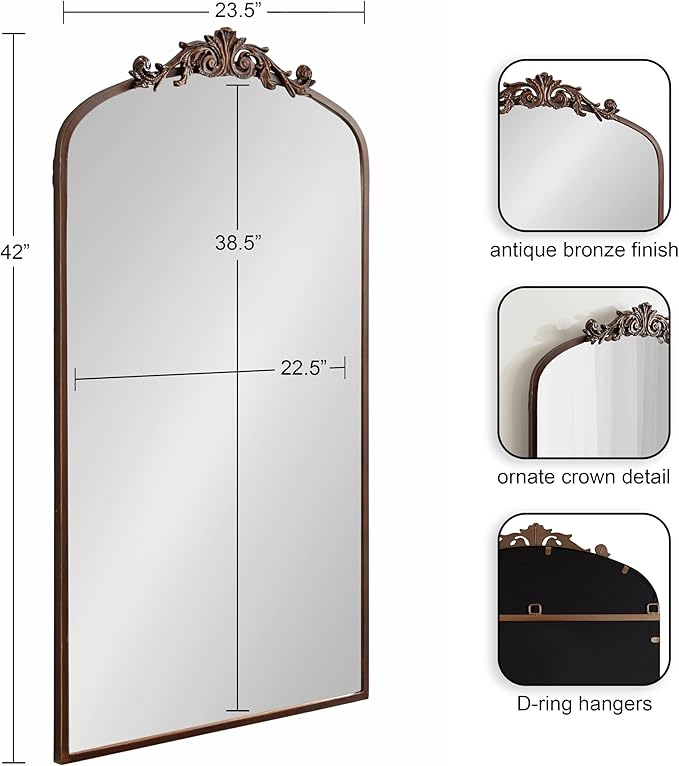 Kate and Laurel Arendahl Glam Arched Tall Panel Mirror; 24 x 42; Bronze; - Image 2