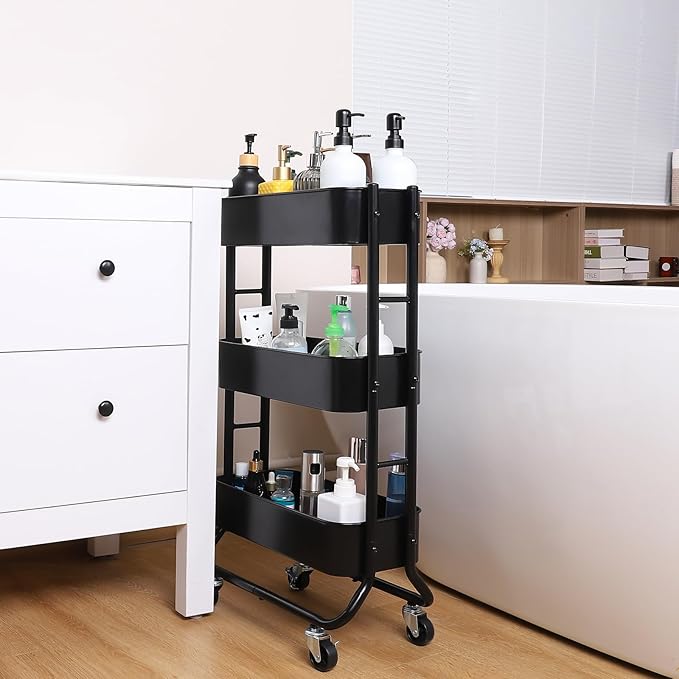MAX Houser Slim 3-Tier Rolling Utility Cart, Narrow Metal Bathroom Storage - Image 6