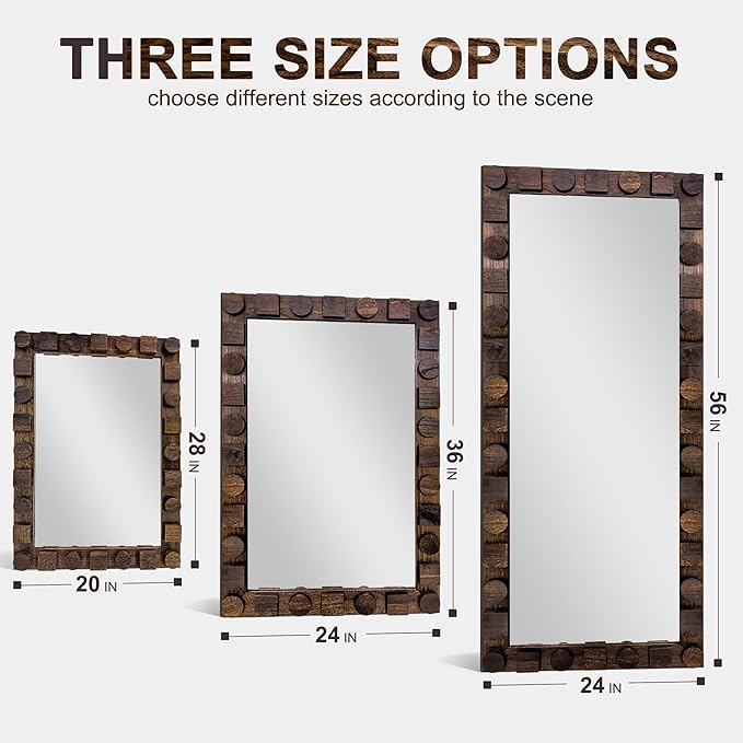 56x24 Inch Handcrafted Solid Wood Square Wall Mirror - Image 7